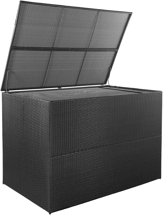 Outdoor Storage Box Black 59x39x39 Inch PE Rattan Patio Furniture Covers Organizer with Zippered Liner for Garden Pillows Blankets Towels Indoor Outdoor Use