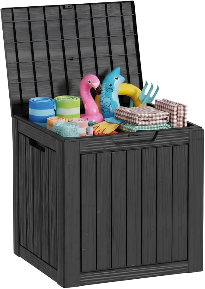 35 Gallon Deck Box Outdoor Waterproof, Resin Storage Box Outdoor Lockable, Multipurpose Outside Container for Patio Cushions, Garden Tools & Package Drop, UV & Fade Resistant, Black