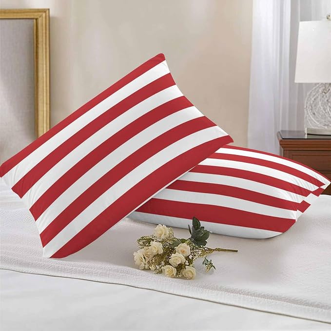 Outdoor Waterproof Throw Pillow Covers Set of 2 Red White Stripe Lumbar Pillowcases 20x12 Inches Simple Style Striped Decorative Pillows Cushion Case Patio Pillows for Couch Bed Chair Garden