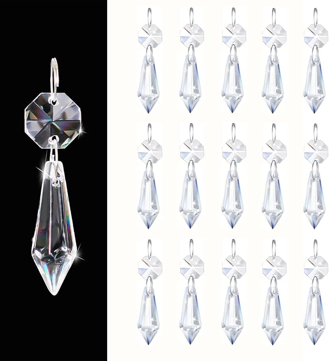 Premium Clear Crystal Glass Drops 2.4" -Multi Purpose Bluk Crystal Beads Hanging Prisms for Holiday Party/Home/Window Decoration/Chandelier Replacement Parts (M-16pcs)