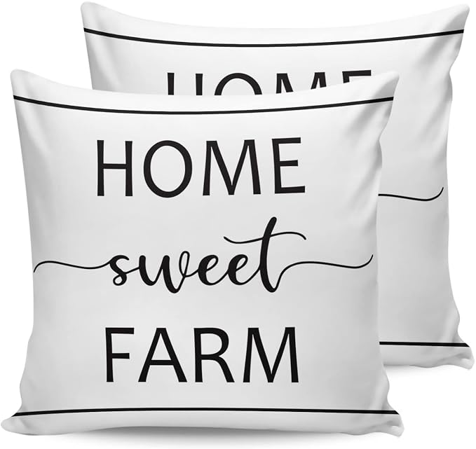 Outdoor Waterproof Pillow Covers for Patio Furniture Home Sweet Farm Decorative Throw Pillow Cover Farmhouse Funny Quote Pillowcases Set of 2 Cushion Case for Sofa Couch Chair Home Decor 26x26 inch
