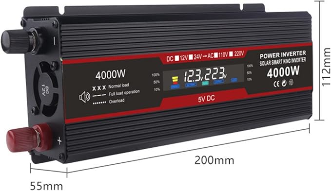 3000W 4000W 6000W Car Inverter DC 12V 24V to AC 110V 220V Modified Sine Wave Power Voltage Converter with Smart Digital Display Screen,4000W-24V