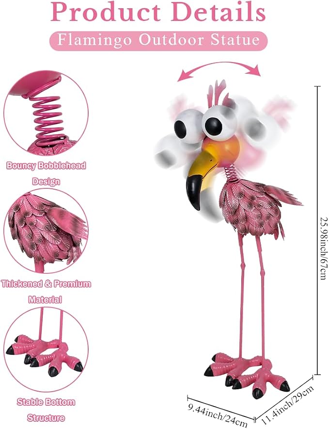 Large Flamingo Garden Statue for Yard, Lawn, Patio, Backyard | Metal Flamingo Outdoor Staute Waterproof, Pink Flamingo Yard Art Sculptures Decor