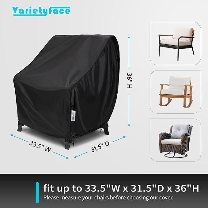 Waterproof Outdoor Chair Cover 33.5"W x 31.5"D x 36"H, 2 Pack, Windproof Patio Furniture Cover with Drawstring & Buckle Straps, UV Resistant, Black