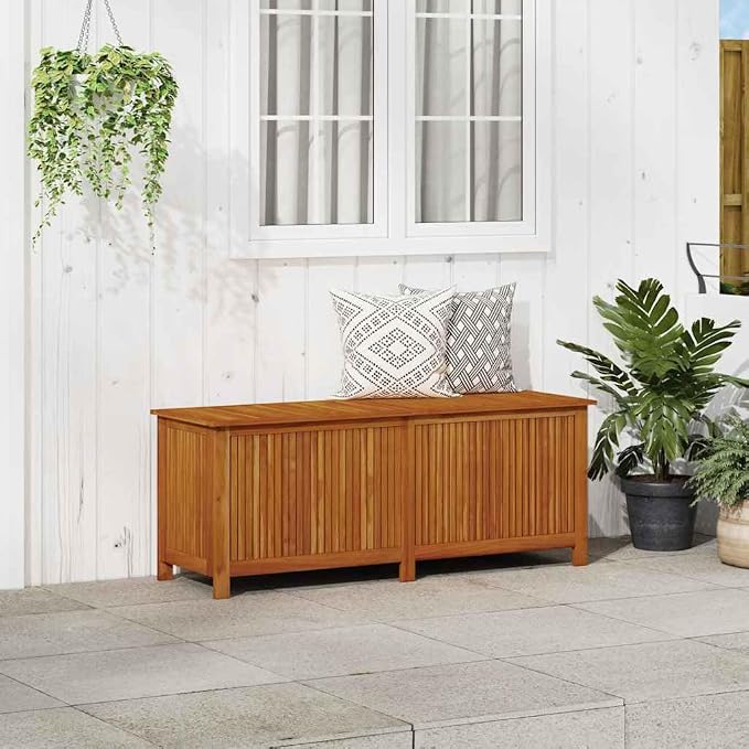 Natural Brown Acacia Wood Storage Box for Indoor and Outdoor Use, Solid Acacia Wood Storage Box Medium Size, Decorative Wooden for Garden Tools and Household Items