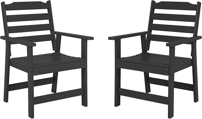 FUNBERRY Outdoor Dining Chairs Set of 2, HDPE Patio Chairs for Outside | Wood-Grain, HDPE All Weather, No Rot or Rust or Crack, UV Fade Shield, 330LBS Weight Capacity, Easy-Clean for Outside