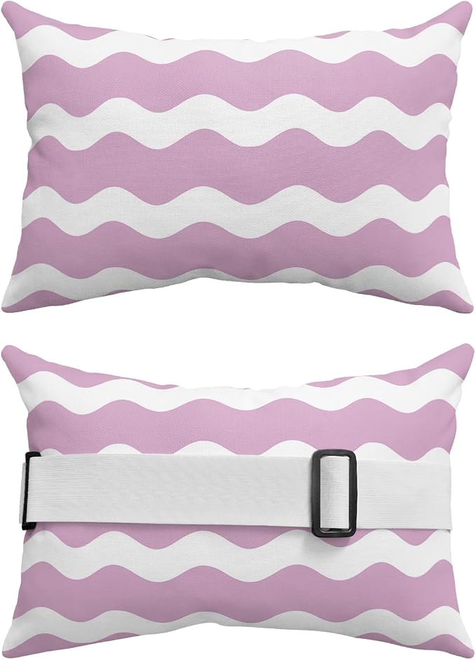 Outdoor Pillows Covers with Inserts Pink Sea Wave Ripple Waterproof Recliner Pillow with Adjustable Strap Throw Pillows for Patio Furniture Pool Lounge Chair, 11x16 inch, 2PCS