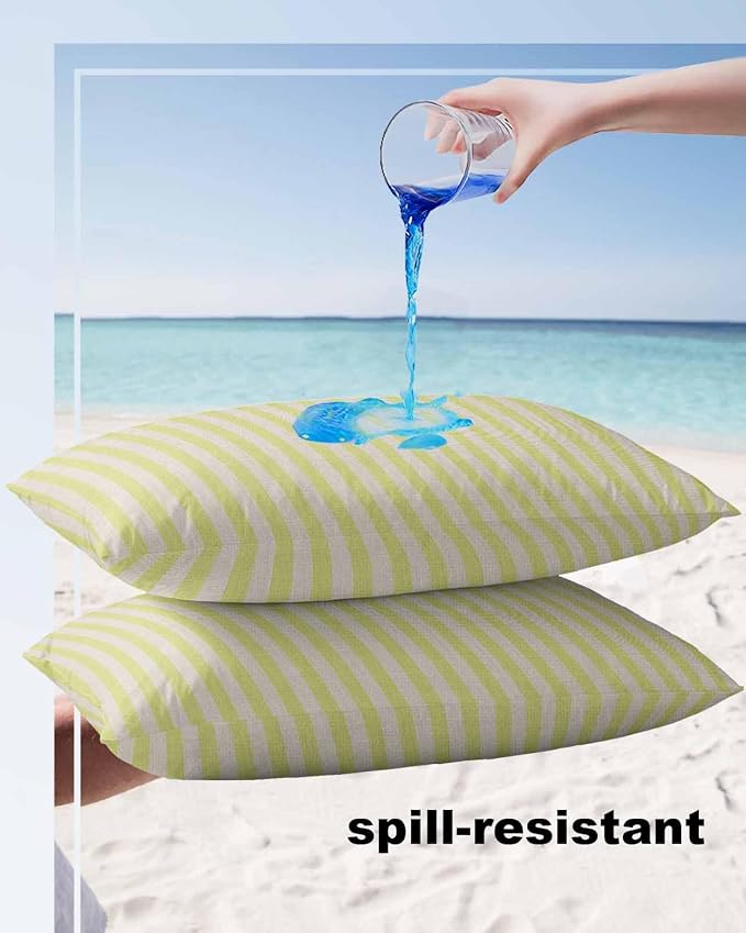 Outdoor Waterproof Throw Pillow Covers Set of 2 Yellow Stripes Lumbar Pillowcases 20x12 Inches Linen Classic Vertical Striped Patio Decorative Pillows Cushion Case Patio Pillows for Couch Bed Garden