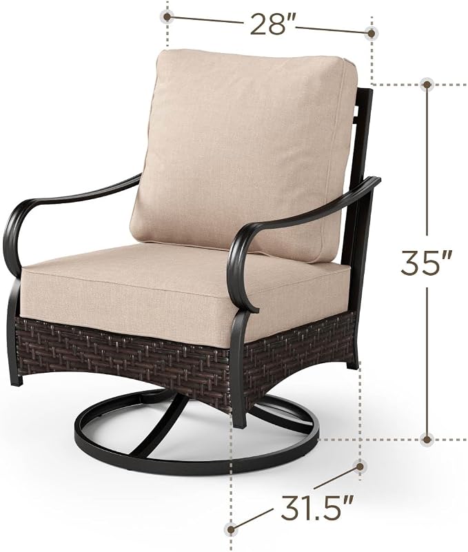 PHI VILLA Swivel Patio Sofa Chairs - 2 PCS Outdoor Swivel Rocker Armchairs, Patio Seating with High Back Deep Seat for Porch Deck Balcony