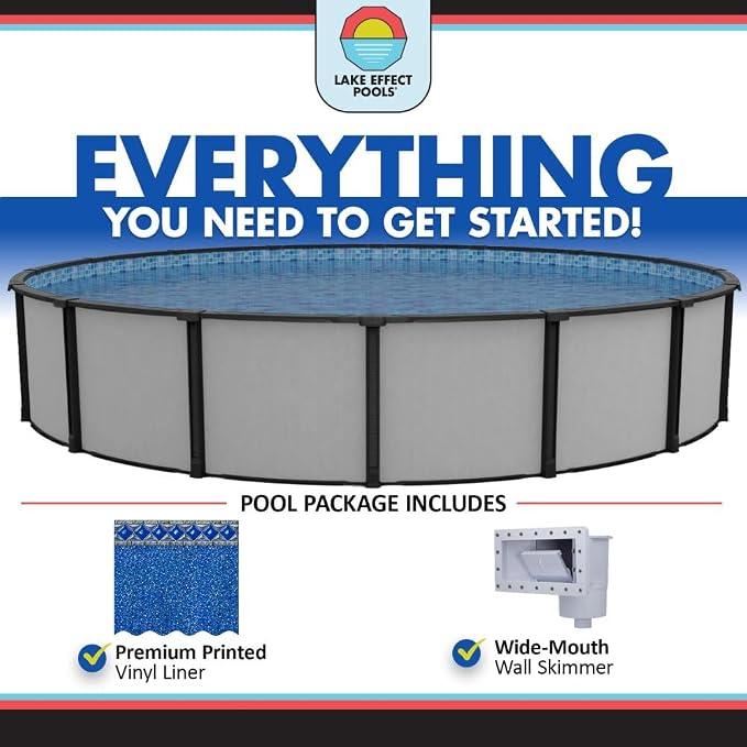 Lake Effect Pools 'Fiji' 12 ft Round Above Ground Swimming Pool | 52 Inch Resin Protected Steel Sided Walls | Bundle Includes: 25 Gauge Unibead Liner & Widemouth Skimmer