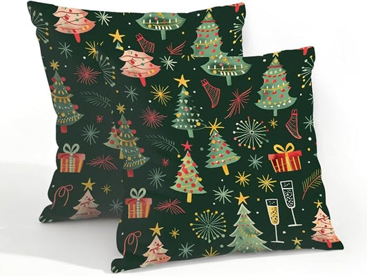 20x20 Inch Outdoor Pillow Covers Set of 2 Waterproof Throw Pillow Covers Decorative Couch Cushion Covers Merry Christmas Tree Square Pillowcases Protectors for Patio Garden Sofa