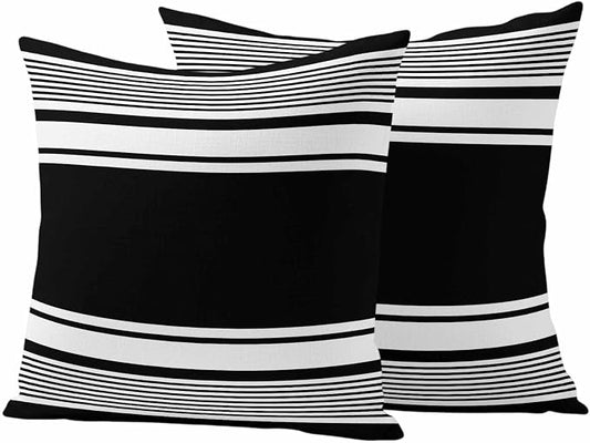 Outdoor Waterproof Throw Pillow Covers, Black Striped Decorative Pillow Cases, Modern Color Block Farmhouse Stripes Couch Pillow Protector Patio Sofa Cushion Covers Replacement 24"x24" 2 Pack