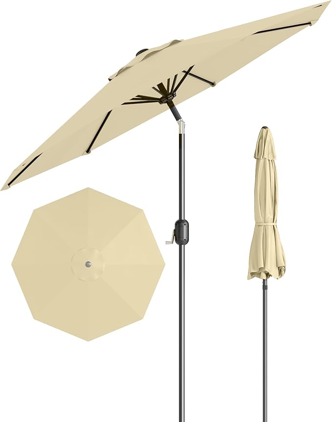 10FT Premium Patio Umbrella, Heavy Duty 8-Rib Steel Frame with Crank & Tilt, UV Protection, Fade Resistant Waterproof Polyster Canopy for Outdoor
