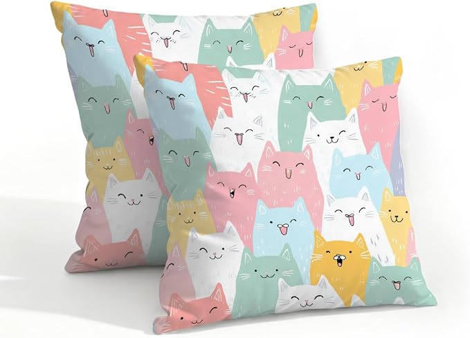 18x18 Inch Outdoor Pillow Covers Set of 2 Waterproof Throw Pillow Covers Decorative Couch Cushion Covers Cats Cute Square Pillowcases Protectors for Patio Garden Sofa