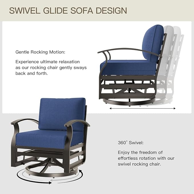 Aluminum Patio Furniture Set with Coffee Table,5 Seats Metal Modern Outdoor Furniture Set w/5.1" Thick Cushions,Patio Sectional w/Swivel Chairs for Backyard,Patio,Navy