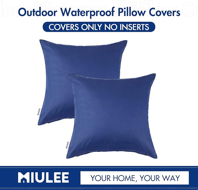 MIULEE Pack of 2 Decorative Outdoor Waterproof 16x16 Pillow Covers Navy Blue Bundle 18x18 Pillow Inserts Set of 2 Square Decorative Throw Pillows