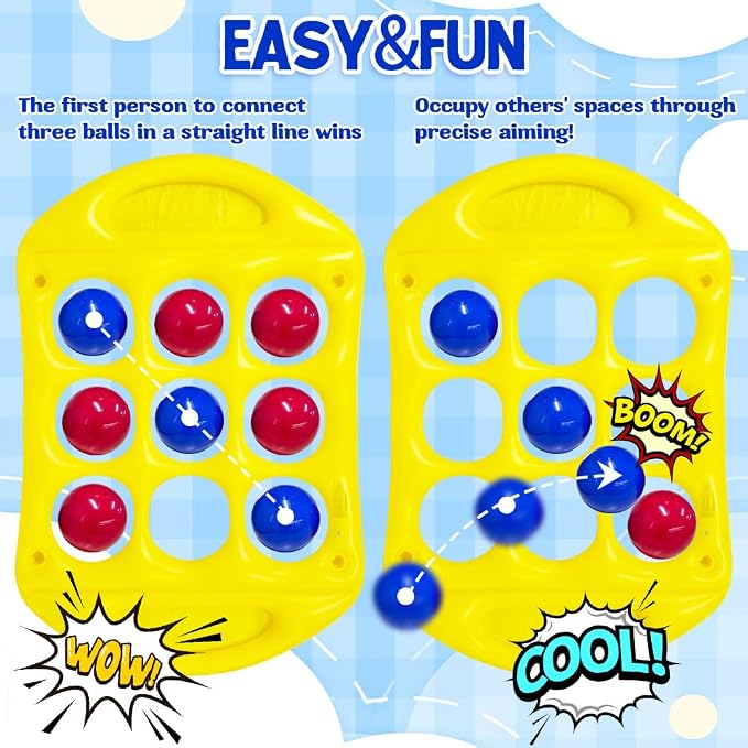 Pool Toys Games Set, Tic-Tac-Toe Inflatable Pool Toy with 10 Balls, Giant Inflatable Floating Board Pool Party Beach Lawn Game Water Ball Toys for Kids Adults (Yellow)