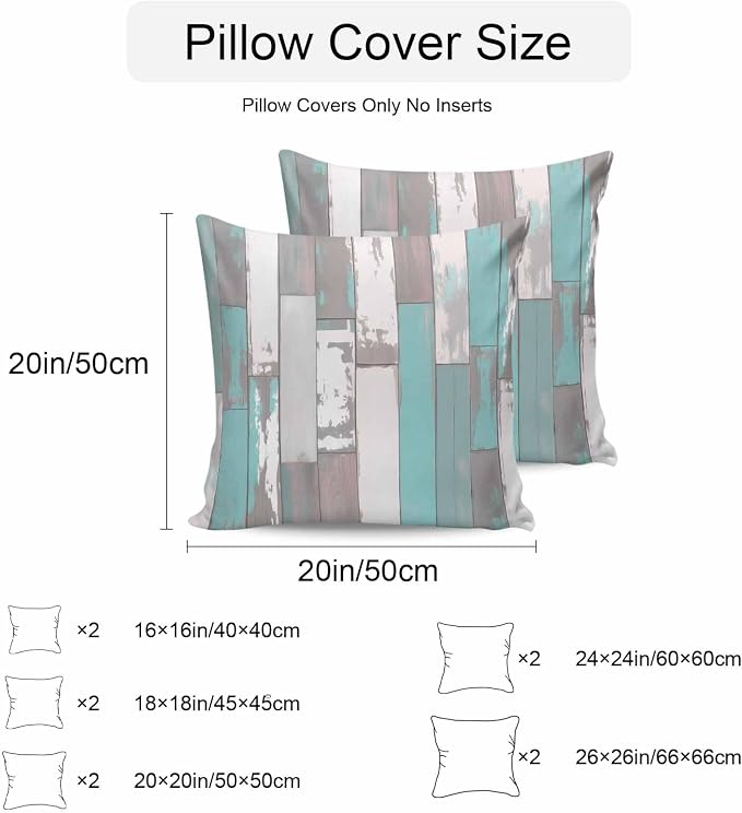 Turquoise Gray Outdoor Pillow Covers 24x24 Inch Throw Pillow Covers Set of 2 Waterproof Decorative Pillow Cases Country Retro Mottled Texture Wood Grain Cushion Covers for Patio Furniture Garden Couch
