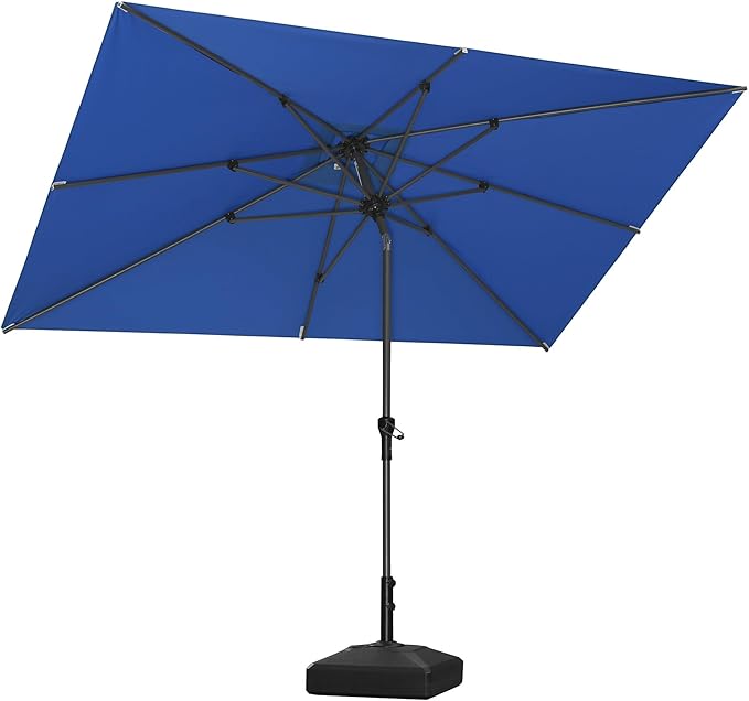 PURPLE LEAF 10' x 6.5' Rectangle Patio Market Umbrella with Base Outdoor Table Umbrellas Aluminum Frame Sun Shade with 8 Sturdy Ribs Tilt for Garden Deck Lawn Pool Sky Blue