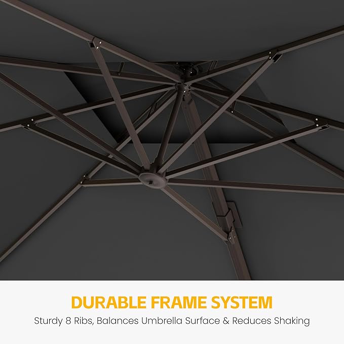 10x13 FT Patio Cantilever Umbrella (Base Not Included) (Base Not Included), Rectangular Heavy Duty Offset Umbrella for 8-10 People, 360°Rotation & Mult Tilt, Double Top Design, for Pool Garden Deck (Grey)