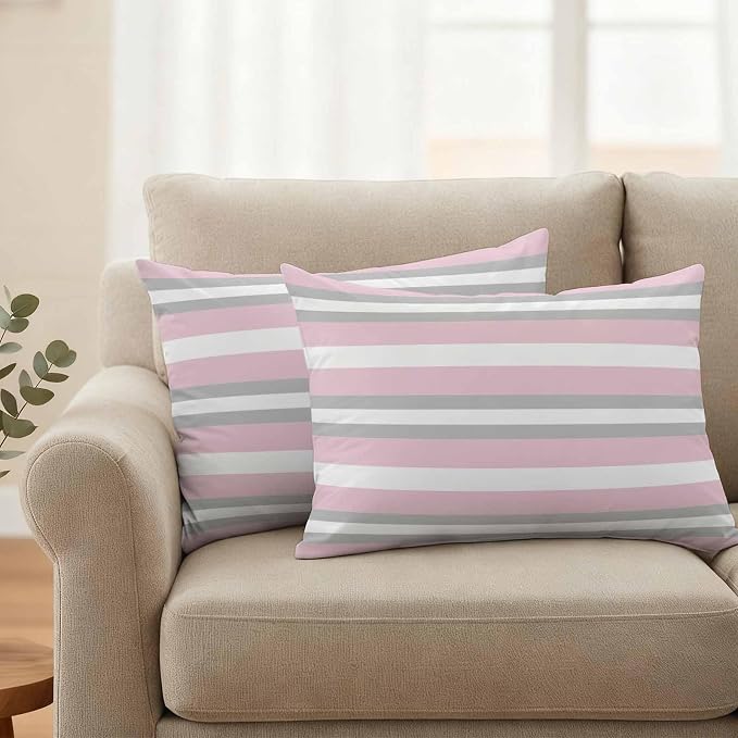 Lumbar Pillow Covers 20x12 Inch Set of 2, Pink Grey Stripe Waterproof Outdoor Pillow Covers, Minimalist Farmhouse Striped Decorative Cushion Pillowcases for Couch, Sofa, Bed, Garden, Patio