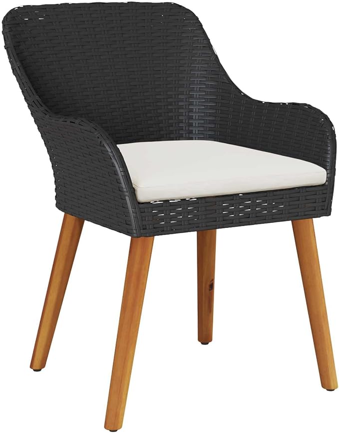 5-Piece Garden Dining Set with Cushions Black Poly Rattan Patio Outdoor Furniture Table and Chairs for Backyard Deck Poolside Entertaining