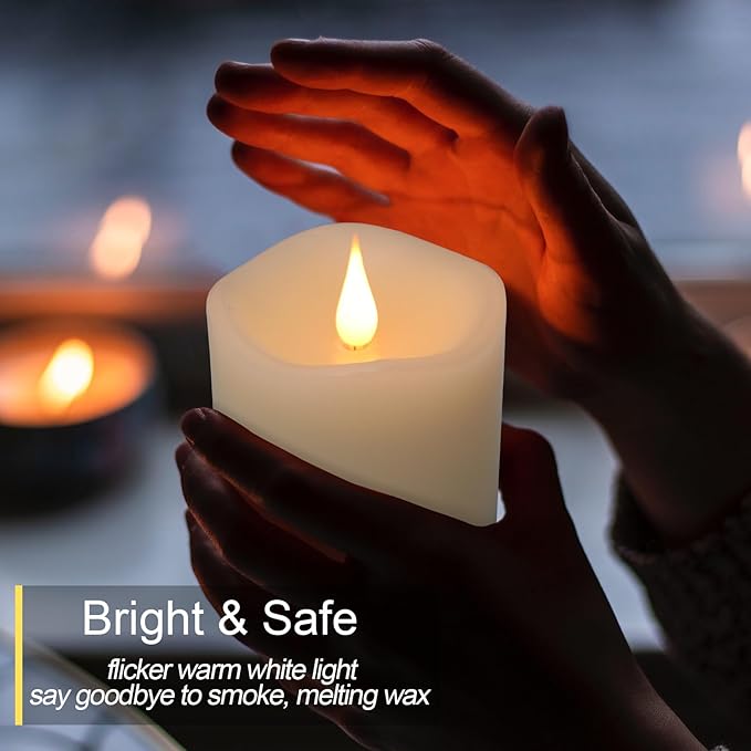 TECHLONG Flameless Candles Battery Operated with Timer, 3D Moving Flame Flickering, Last 600+ Hours Battery Candles, 3" x 4" Ivory Real Wax Electric LED Candle for Wedding Party Decorations