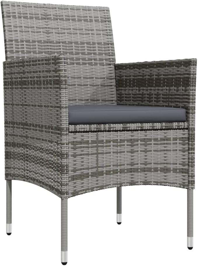 3 Piece Garden Dining Set Modern Black and Gray PE Rattan Patio Bistro Set with Square Table and 2 Chairs Cushioned Outdoor Conversation Furniture Set for Balcony Backyard