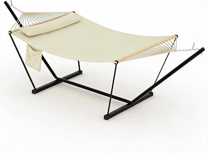 2-Person Hammock with Stand for Outside - Portable Heavy Duty Outdoor Double Hammock - Adjustable Steel Frame, 500 LBS Capacity, for Patio Garden Backyard & Beach