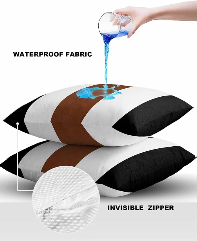 Outdoor Waterproof Throw Pillow Covers Set of 2 Boho Stripe Pillowcases 20x20 Inches Bohemian Brown Black White Patio Decorative Pillows Cushion Case Patio Pillows for Couch Bed Chair Garden
