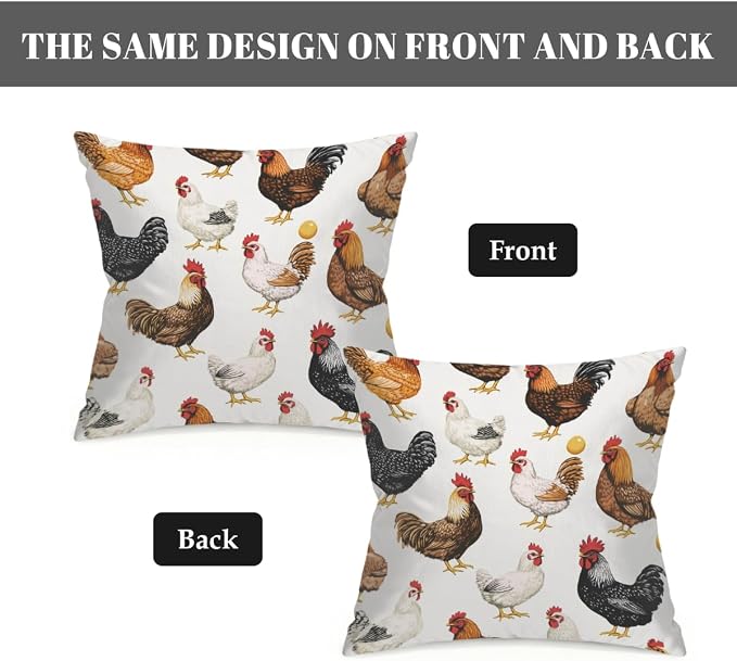 18x18 Inch Outdoor Pillow Covers Set of 2 Waterproof Throw Pillow Covers Decorative Couch Cushion Covers Chickens Egg Square Pillowcases Protectors for Patio Garden Sofa