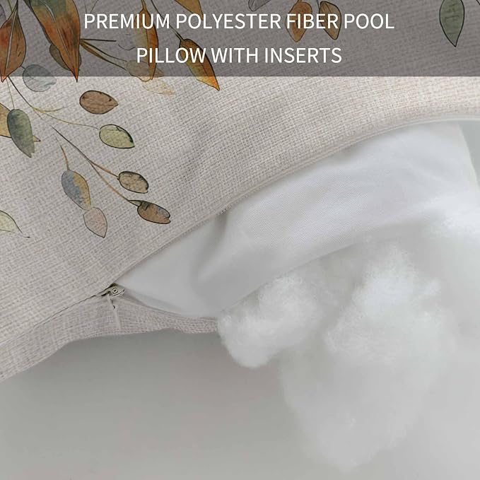 Orange Green Eucalyptus Leaves Outdoor Chaise Lounge Head Pillow with Insert,Fall Botanical Rustic Waterproof Headrest Lumbar Pillow Cusion Cover with Elastic Strap for Patio Recliner,12"x20"2PCS