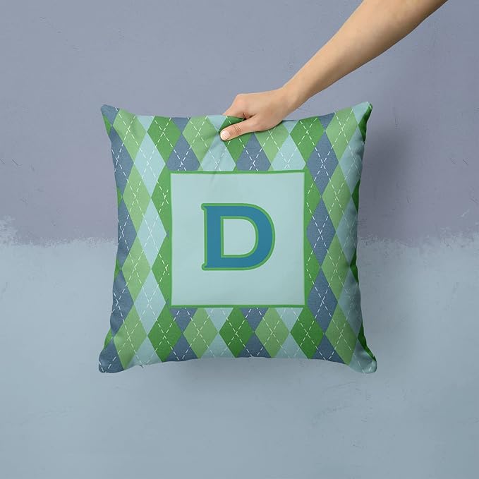 Caroline's Treasures CJ1020-DPW1414 Letter D Initial Monogram - Blue Argoyle Fabric Decorative Pillow Machine Washable, Indoor Outdoor Decorative Pillow for Couch, Bed or Patio, 14Hx14W