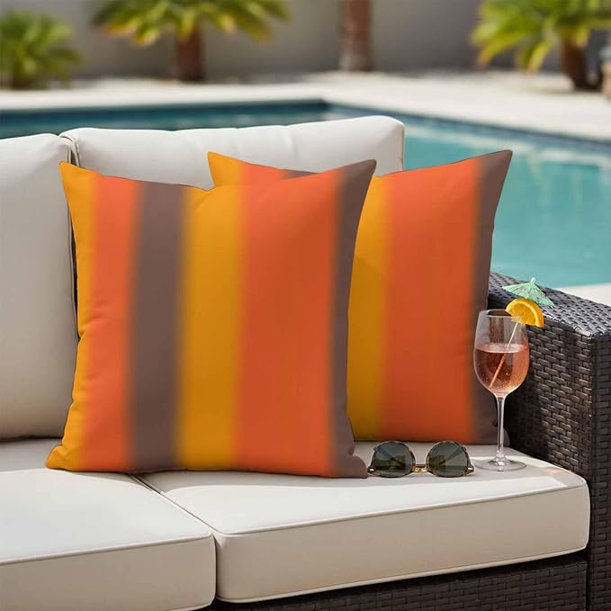 Color Striped Gradient Outdoor Pillow Covers Set of 2 Modern Orange Yellow Brown Minimalist Waterproof Throw Pillow Cover Decorative Cushion Cases for Patio Porch Garden 24X24 Inch