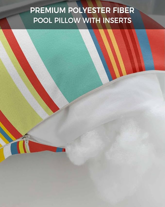 Outdoor Pillows Covers with Inserts Colorful Stripes Red Yellow Teal Green Wood Texture Waterproof Pillow with Adjustable Strap Throw Pillows for Patio Furniture Recliner Lounge Chair, 11" x 16", 1PCS