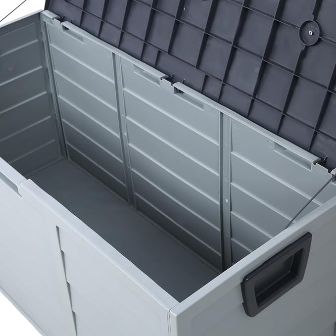 Deck Box with Wheels 44 Inch, 250LB Capacity Outdoor Storage Chest for Patio Garden Tools, Water-Resistant Storage Bench(Gray)