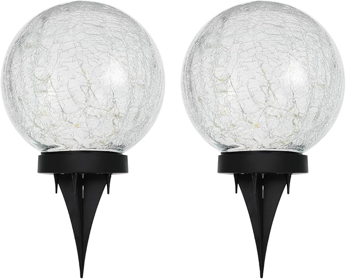 HOTEAGLE Solar Globe Lights Outdoor Waterproof-Large 2-Pack Solar Balls Lights for Outside Garden-Cracked Glass Ball Solar Lights for Garden Patio & Lawn Backyard Decor (Yellow, 5.9 inch)
