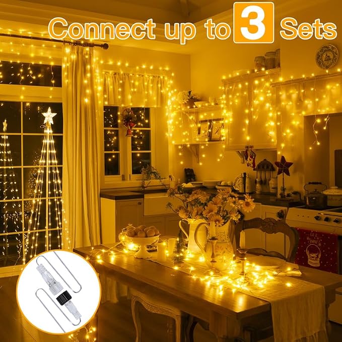 Ollny Icicle Lights for Outside 400LED 32FT, Warm White Christmas Light with Remote 8Modes Timers Waterproof, Plug in Connectable Hanging Lights for Outdoor Indoor House Roof Holiday