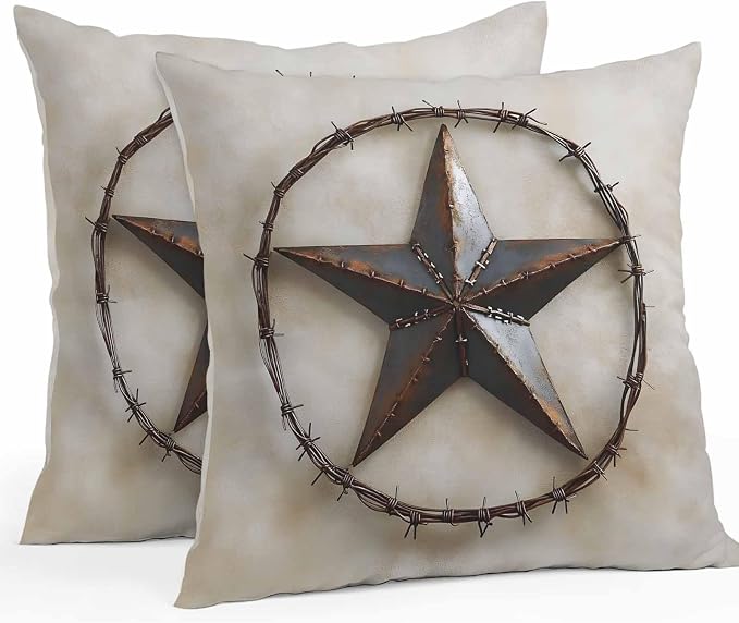 Farmhouse Vintage Waterproof Outdoor Pillow Covers Set of 2 Home Decor, Country Western Texas Star Aesthetic Pillowcase Patio Pillow Covers for Couch Bench Furniture Garden 16x16in