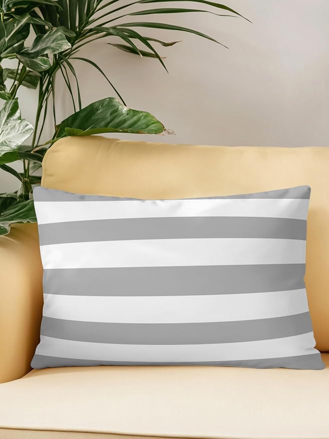 Waterproof Outdoor Pillow 1 Pack Grey White Stripe Decorative Throw Pillows Cover & Insert 20x12 Inch Lumbar Pillowcase Simple Style Striped Pillows for Couch Sofa Bed Patio Furniture Indoor Outdoor