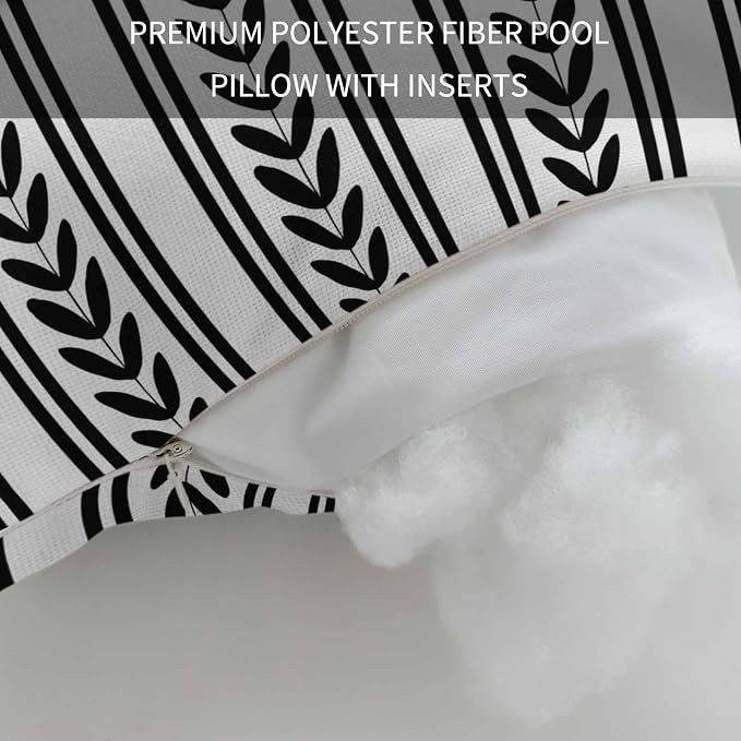 2PCS Outdoor Pillow for Chaise Lounge Chair Geometric White Black Leaves Stripe Waterproof Headrest Cushion with Insert Modern Ethnic Texture Lumbar Pillow for Beach Patio Poolside Office,11x16in
