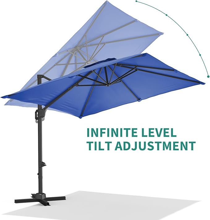 GarveeHome Cantilever Patio Umbrella 10x10 ft Large Rectangle Umbrella Outdoor Market Umbrellas 360 Rotation Offset Hanging Outdoor Shade for Patio Deck Pool Backyard