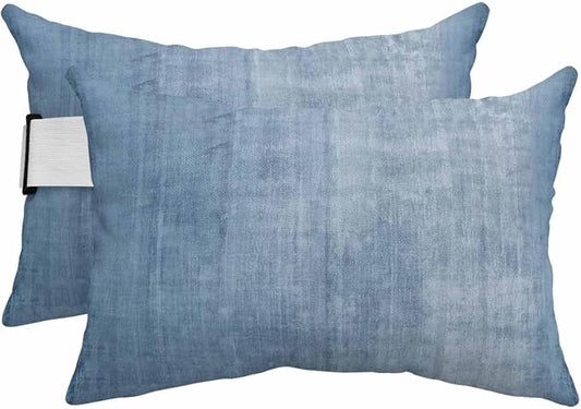 Outdoor Lumbar Pillows 11x16 Set of 2, Vintage Blue Waterproof Throw Pillow Covers with Insert, Modern Abstract Retro Art Decorative Pillowcase Cushion for Couch Sofa Bed