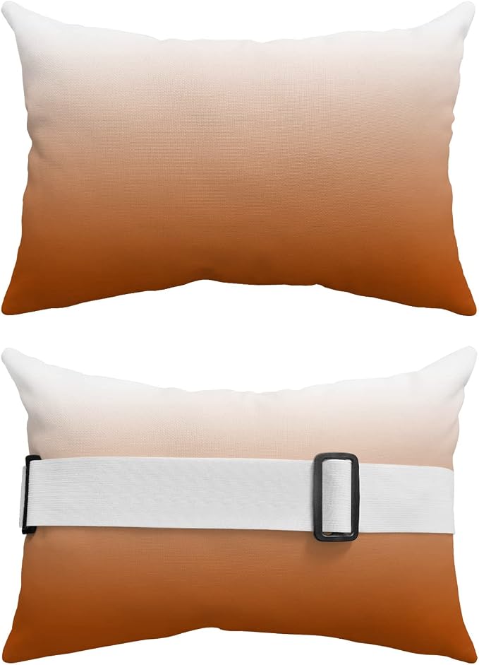 Outdoor Chaise Lounge Head Pillow, Fall Orange Throw Pillow Soft Lumbar Pillows with Elastic Straps and Insert, 1 Pack Headrest Cushion for Patio Pool Beach Autumn Ombre Color 11"x16"