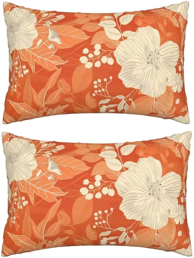 Throw Pillow Covers 16 x 24 Pillow Covers Set of 2 Couch Pillows for Living Room, White Throw Pillows with Invisible Zipper, Linen Accent Pillows Decorative Pillow Covers Farmhouse Decor, Orange J215