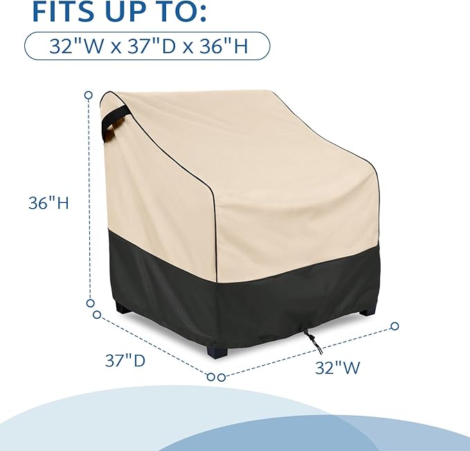 FORSPARK Waterproof Outdoor Chair Covers, Heavy-Duty Patio Chair Covers 2-Pack, Universal Fit for Lawn Furniture, Fits up to 32”W x 37”D x 36”H, Khaki