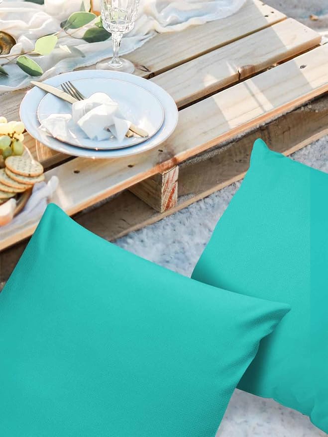 Outdoor Waterproof Throw Pillow Covers Set of 2 Aqua Green Pillowcases 16x16 Inches Simple Style Patio Decorative Pillows Cushion Case Patio Pillows for Couch Bed Chair Garden