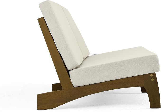 Outdoor Furniture Patio Couch, Weather Resistant 3-Seater Patio Sofa with Removable Cushion, Teak Wood Frame for Porch & Backyard Seating - Light Camel