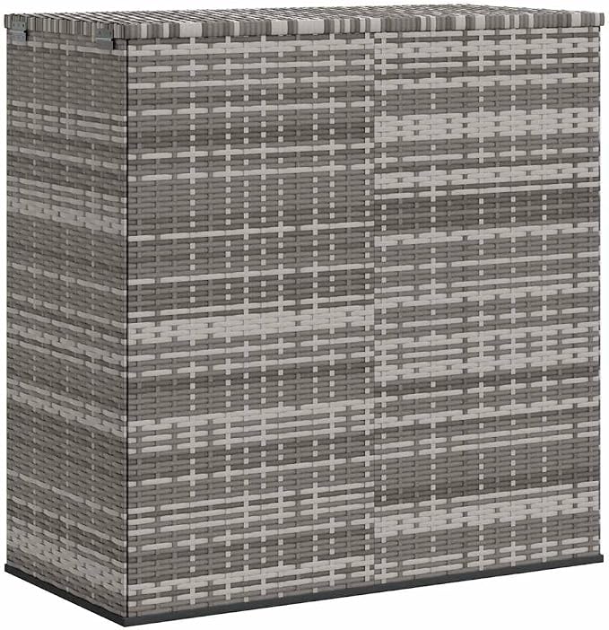 Simplistic PE Rattan Garden Storage Box with Powder-Coated Steel Frame and Gas Lift, Gray Cushion Chest for Patio and Indoor Use