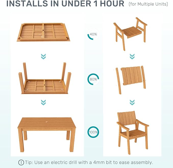 ZHUSI Outdoor Dining Set for 6 HIPS (Teak, 7 PCS)